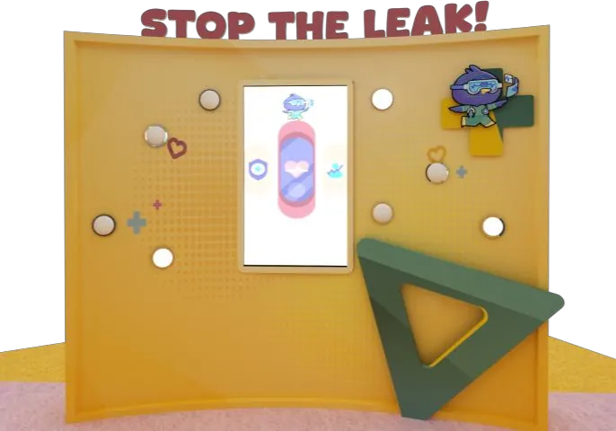 Care To Go Beyond Roadshow for MOH Holdings — "Stop The Leak!" interactive wall — a tactile game standing in for a clinical skill.