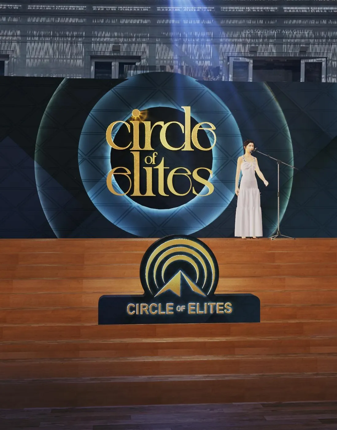 Flying Start Awards & Circle of Elites for Citi · AIA — AIA Circle of Elites — navy stage, gold emblem, timber deck.