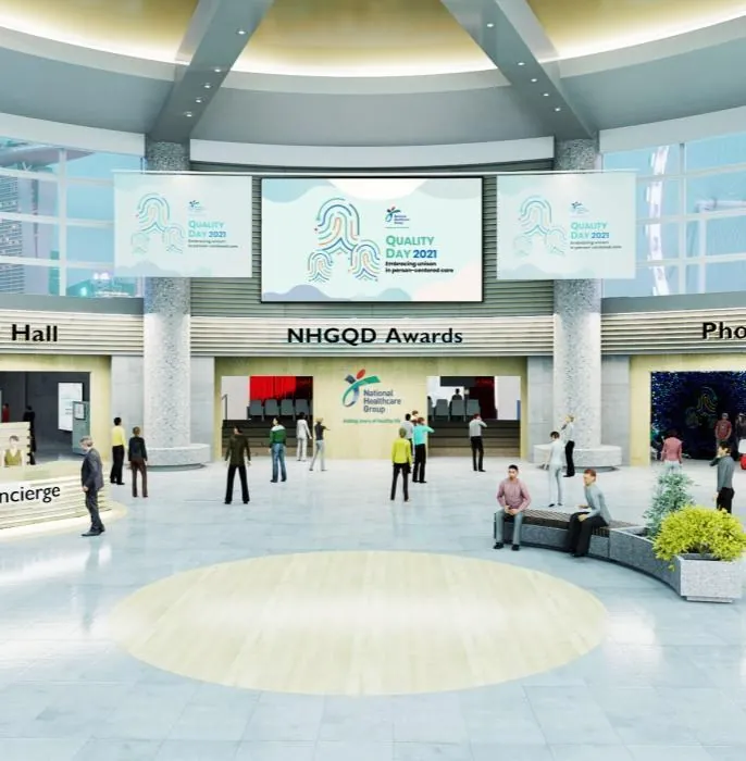 Virtual Event Environments for Various — Awards and exhibition concourse, read left to right as a real circulation route.
